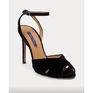 Ralph Lauren Shoes Womens Size 7 37 Black Velvet Heel Sandals Purple Label